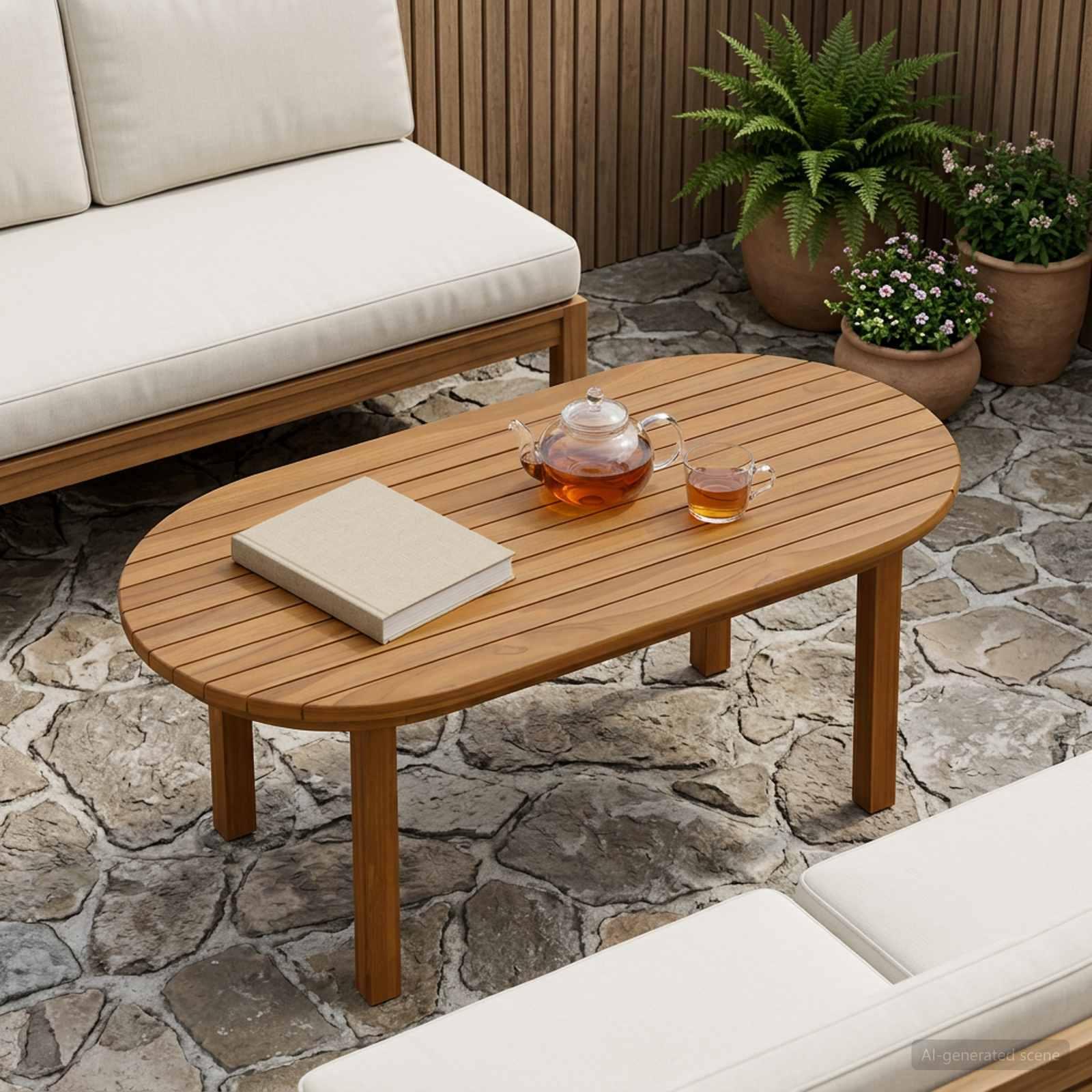 Bordplade i massiv teaktræ 80 x 40 x 3,5 cm oval naturfarvet Bordplade i massiv teaktræ 80 x 40 x 3,5 cm oval naturfarvet