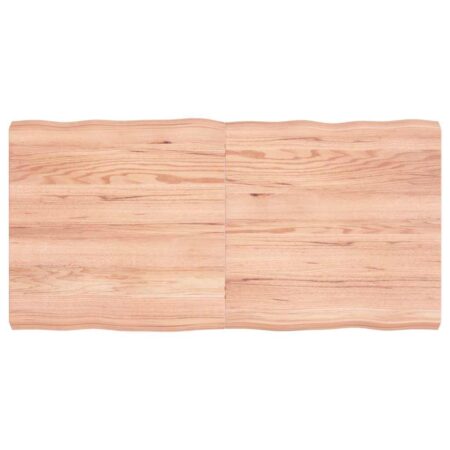 Bordplade i massivt egetræ 120 x 60 cm med naturlig kant lysebrun