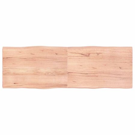 Bordplade i massivt egetræ 180 x 60 cm med naturlig kant lysebrun