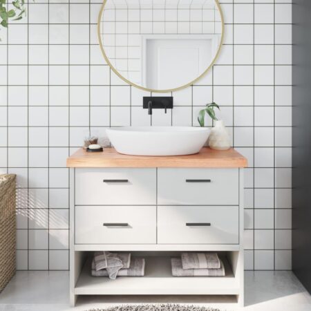 Bordplade til badeværelse 100×40×(2-6) cm - massivt egetræ, lysebrun
