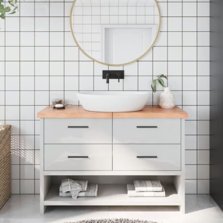 Bordplade til badeværelse 120×30×(2-4) cm - massivt egetræ, lysebrun