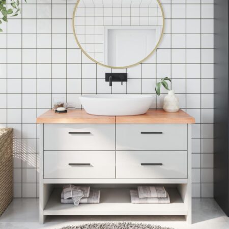 Bordplade til badeværelse i massivt egetræ 120×40×(2-4) cm - lysebrun