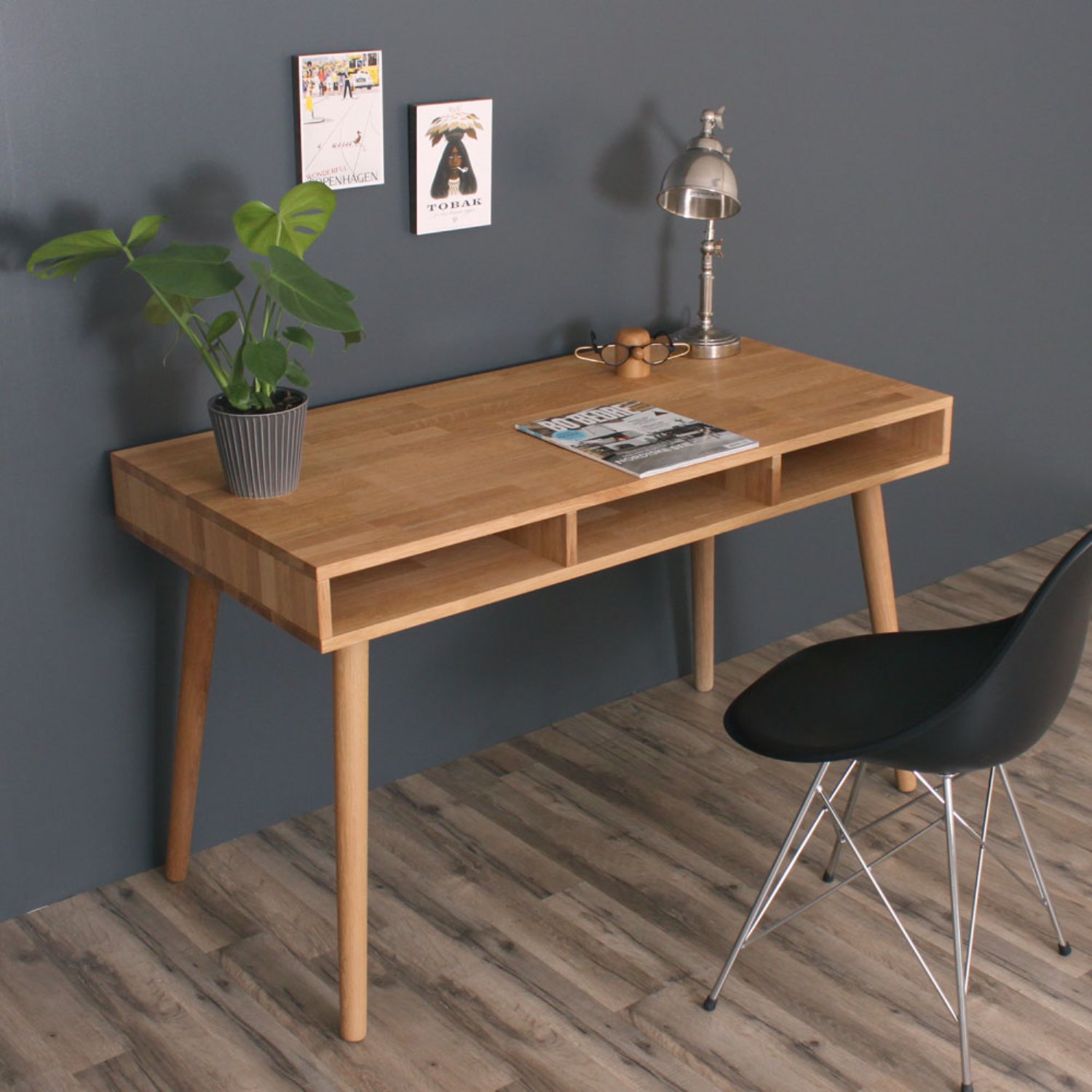 Boston - Skrivebord med 3 rum, eg 120 x 60 cm Ubehandlet Boston - Skrivebord med 3 rum, eg 120 x 60 cm Ubehandlet