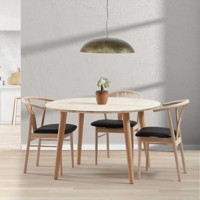 DT 100 - Rundt spisebord med 2 tillægsplader i massiv bøg med størrelse ø 120 cm Sæbebehandlet DT 100 - Rundt spisebord med 2 tillægsplader i massiv bøg med størrelse ø 120 cm Sæbebehandlet