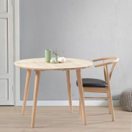 DT 100 - Rundt spisebord ø 110 cm. med 1 tillægsplade i massiv eg Ubehandlet