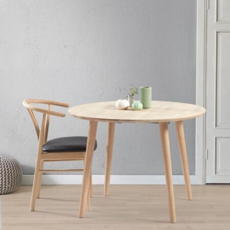 DT 100 - Rundt spisebord ø 110 cm. med 2 tillægsplader i massiv eg Sæbebehandlet