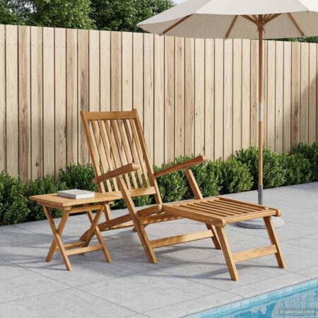 Foldestol med bord i massiv teaktræ - naturfarvet loungestol
