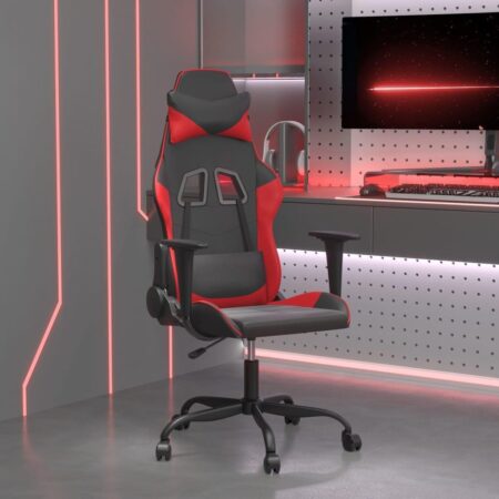 Gamingstol i kunstlæder - sort/rød, justerbar drejestol til gaming og skrivebord
