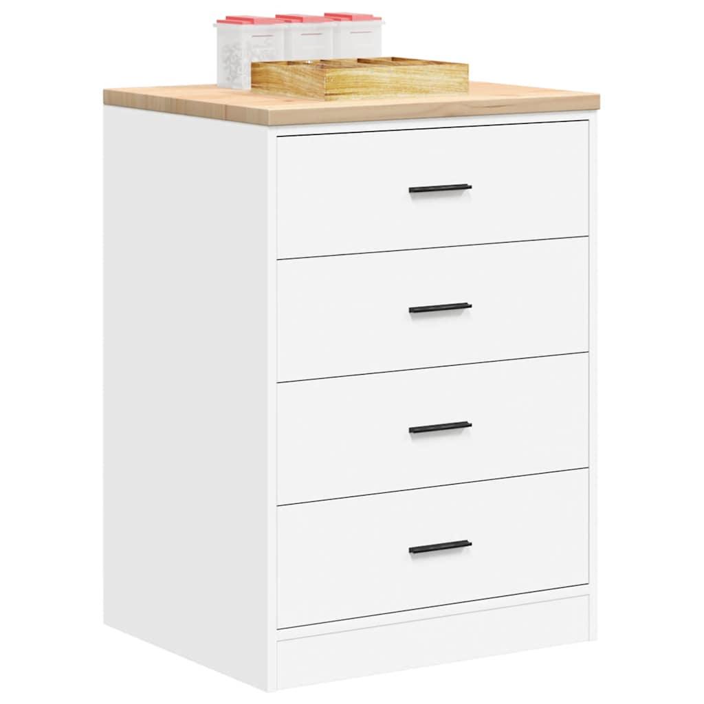 Garageopbevaringsskab - hvid 60 × 51 × 85 cm med bordplade i massivt fyrretræ Garageopbevaringsskab - hvid 60 × 51 × 85 cm med bordplade i massivt fyrretræ