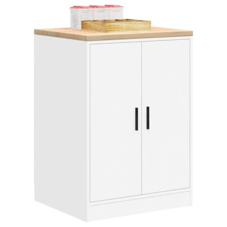 Garageopbevaringsskab - hvid 60 × 51 × 85 cm med massiv fyrretræs-bordplade