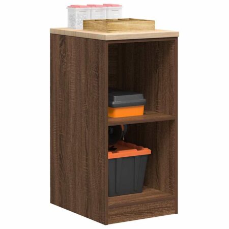Garageopbevaringsskab i brun eg 40 × 51 × 85 cm - bordplade i massivt fyrretræ