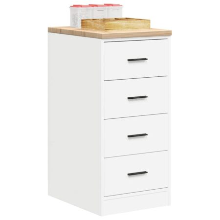 Garageopbevaringsskab med 4 skuffer - hvid, 40×51×85 cm, massiv fyrretræs bordplade