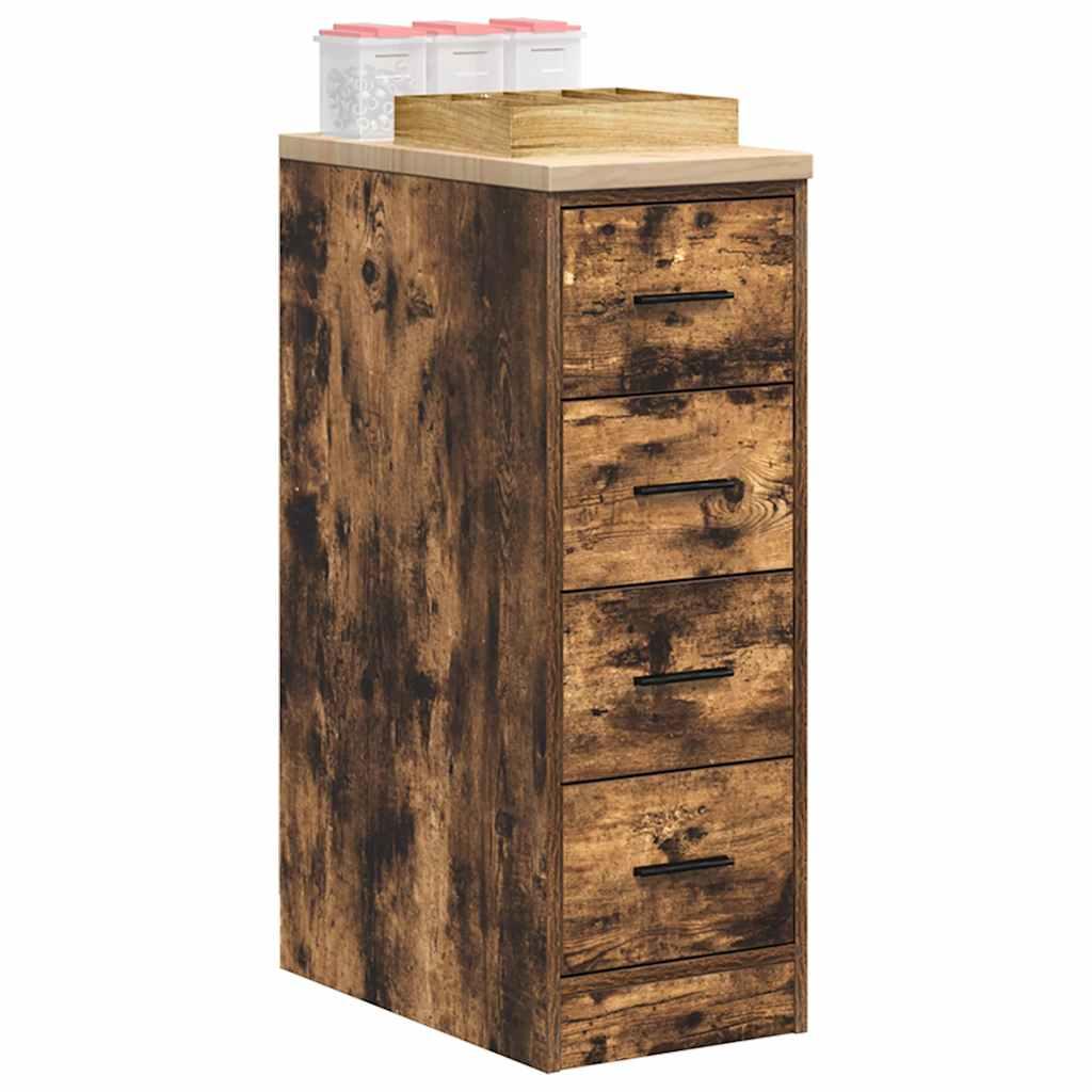 Garageopbevaringsskab med 4 skuffer - røget eg, 30×51×85 cm, bordplade i massivt fyrretræ Garageopbevaringsskab med 4 skuffer - røget eg, 30×51×85 cm, bordplade i massivt fyrretræ
