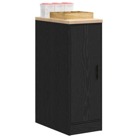 Garageopbevaringsskab - sort 30×51×85 cm med bordplade i massivt fyrretræ