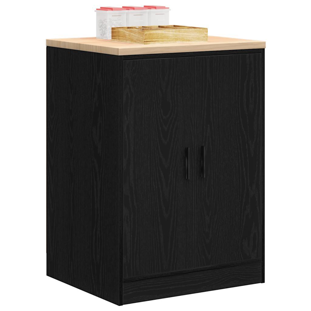 Garageopbevaringsskab - sort 60×51×85 cm med bordplade i massivt fyrretræ Garageopbevaringsskab - sort 60×51×85 cm med bordplade i massivt fyrretræ