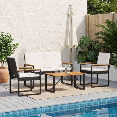 Have møbelsæt 4 dele i polyrattan med bord - sort og cremehvid