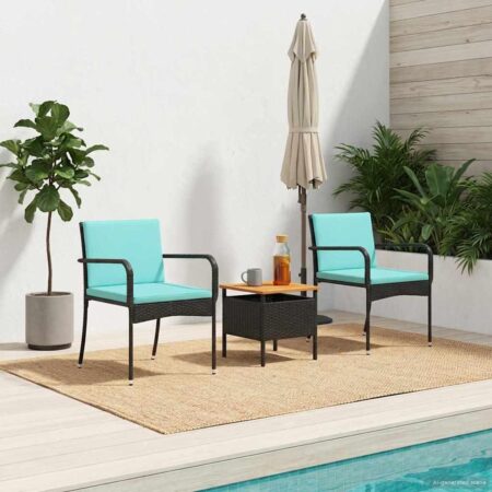 Have sæt i sort polyrattan med bord i akacietræ