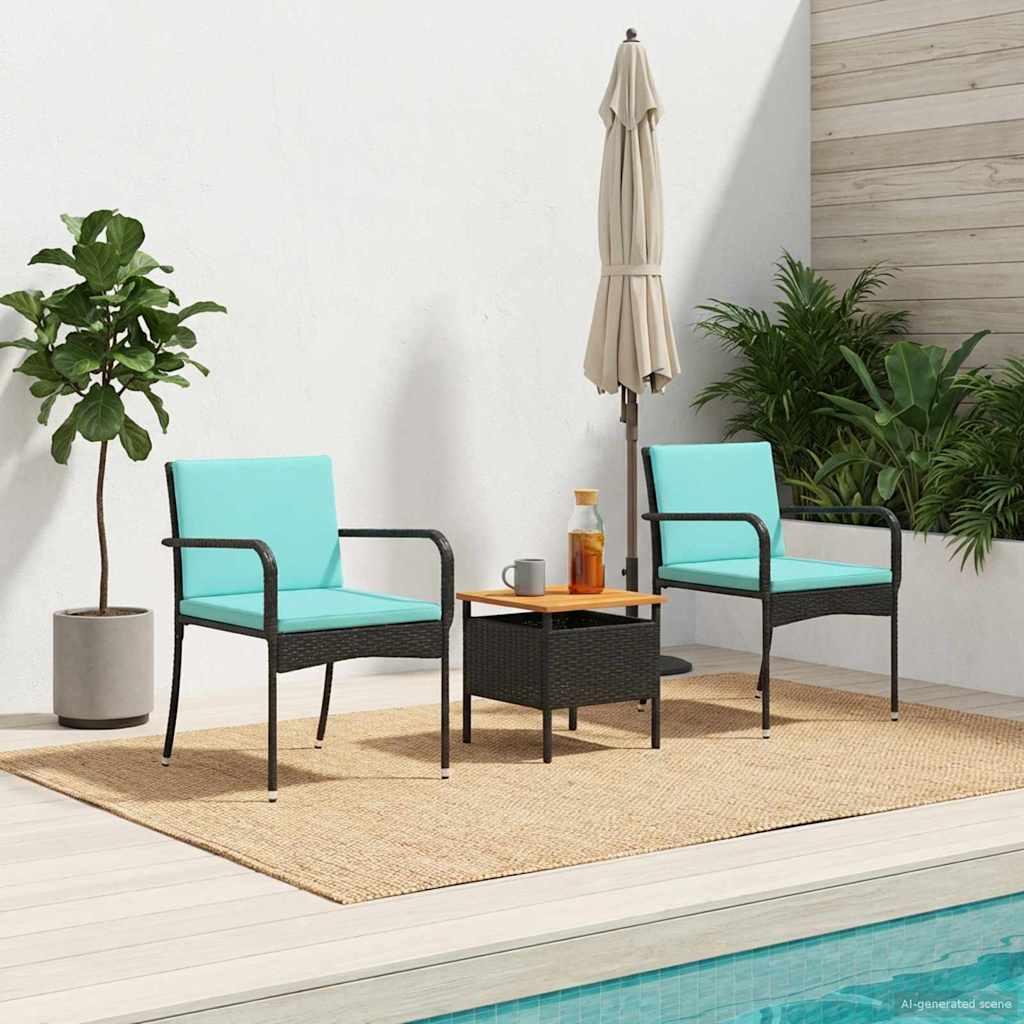 Have sæt i sort polyrattan med bord i akacietræ Have sæt i sort polyrattan med bord i akacietræ