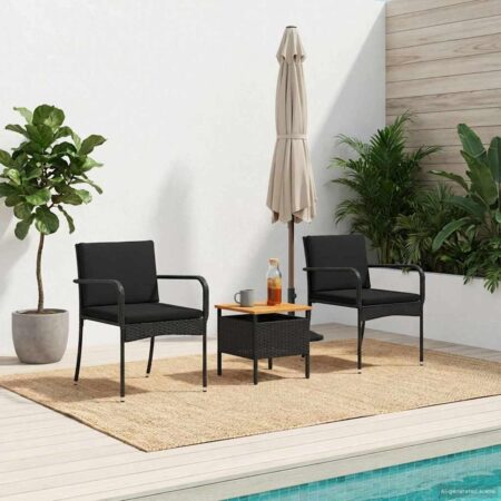 Have sæt i sort polyrattan med bord og akacietræ bordplade