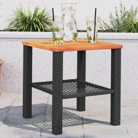 Havebord 40 x 40 x 42 cm i polyrattan og akacietræ - sort