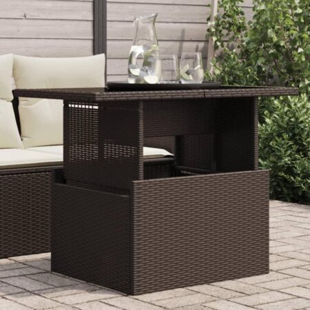 Havebord med glastop i polyrattan - brun, 100 × 55 × 44/73 cm