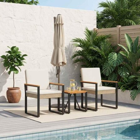 Havemøbelsæt 3 dele i polyrattan med bord - beige og cremehvid