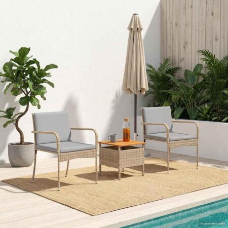 Havemøbelsæt i beige polyrattan med bord og 2 stole