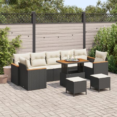 Havesofa sæt 10 dele i sort polyrattan med bord