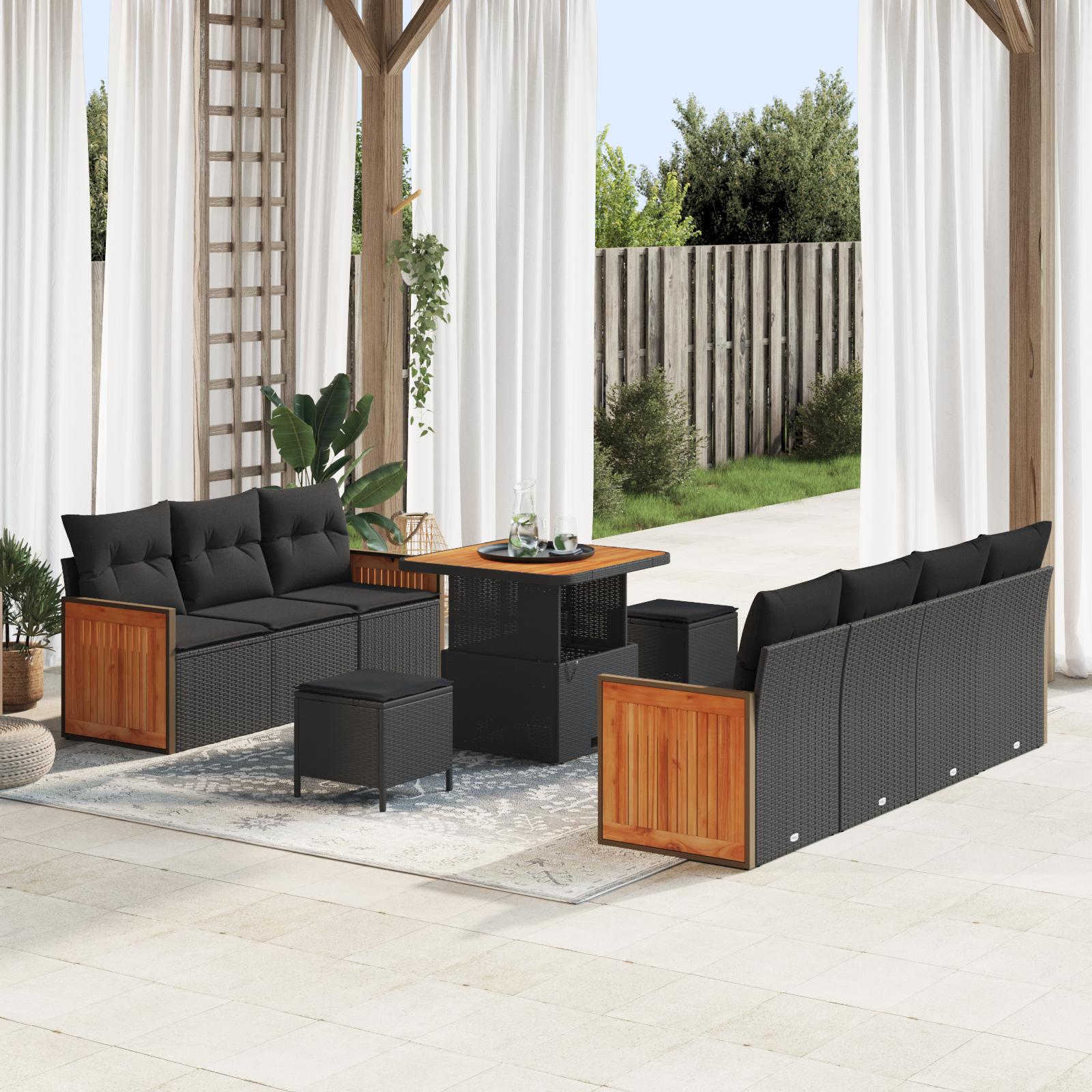 Havesofa sæt 10 dele i sort polyrattan med bord og opbevaring Havesofa sæt 10 dele i sort polyrattan med bord og opbevaring