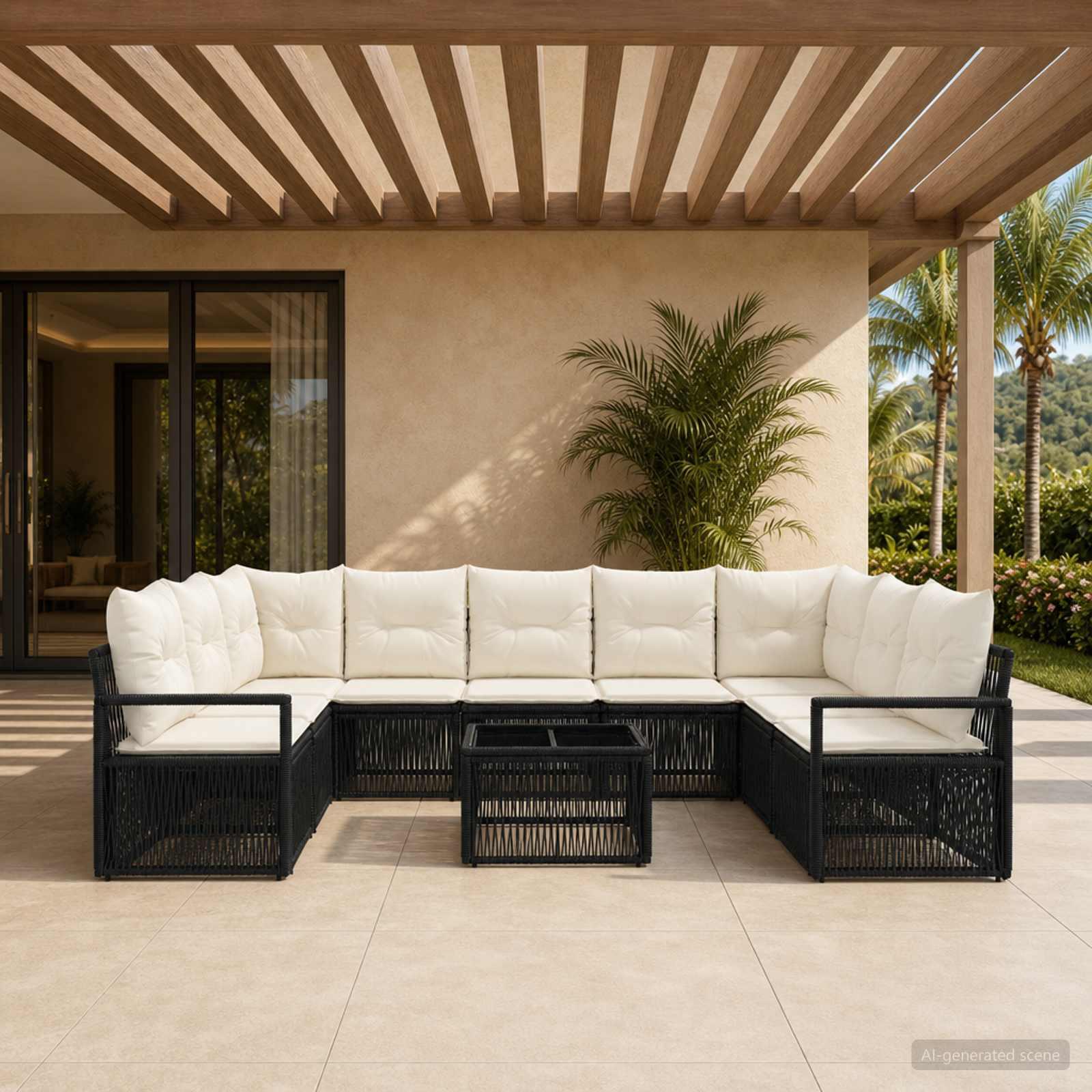 Havesofa sæt 10 dele i sort polyrattan med bord Havesofa sæt 10 dele i sort polyrattan med bord