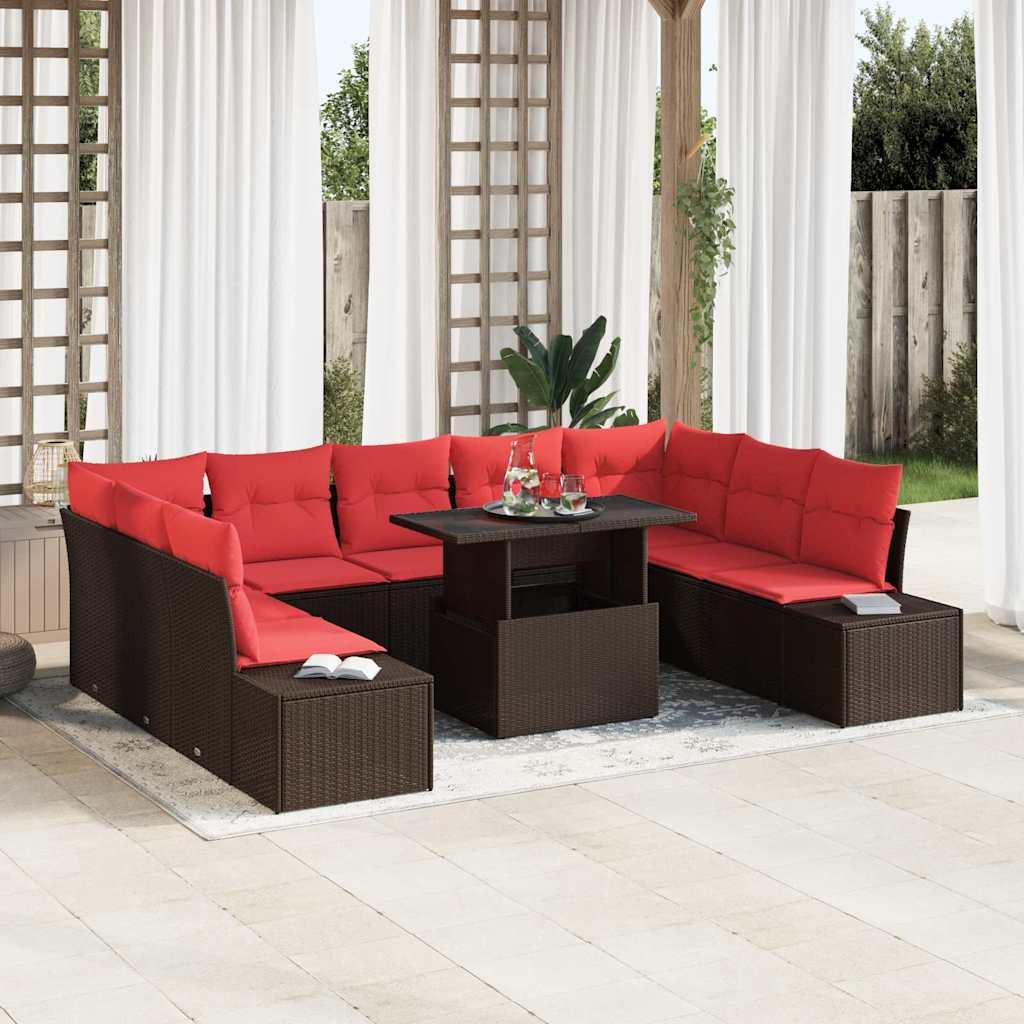 Havesofa sæt 10 stk. i brun polyrattan med justerbart bord Havesofa sæt 10 stk. i brun polyrattan med justerbart bord