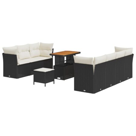 Havesofa sæt 10 stk. i sort polyrattan med hæve-sænke bord