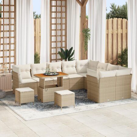 Havesofa sæt 12 dele til 9 personer i polyrattan med bord og opbevaring - beige og creme