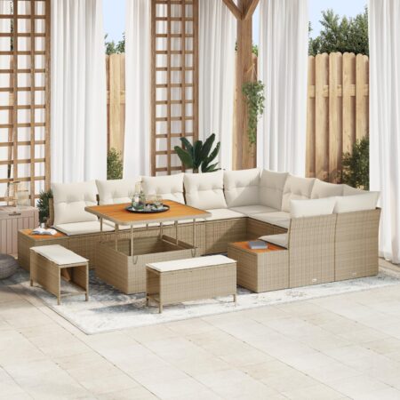 Havesofa sæt 12 stk i beige polyrattan med bord