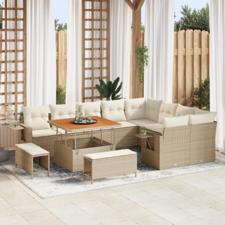Havesofa sæt 12 stk i beige polyrattan med bord