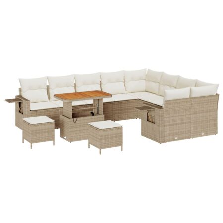 Havesofa sæt 12 stk i beige polyrattan med bord og skamler