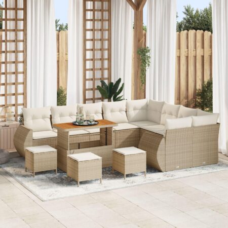 Havesofa sæt 12 stk i beige polyrattan med justerbart bord