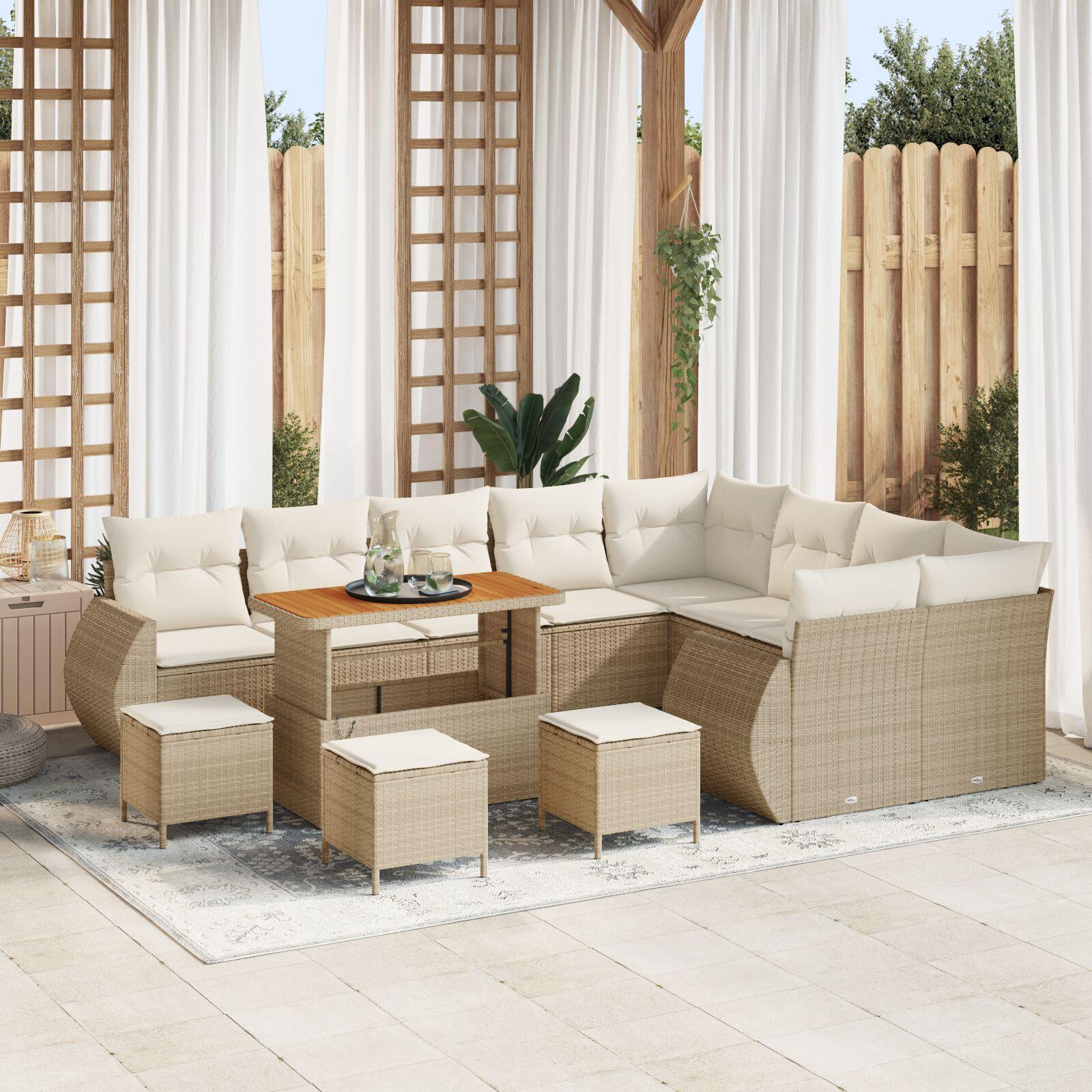 Havesofa sæt 12 stk i beige polyrattan med justerbart bord Havesofa sæt 12 stk i beige polyrattan med justerbart bord