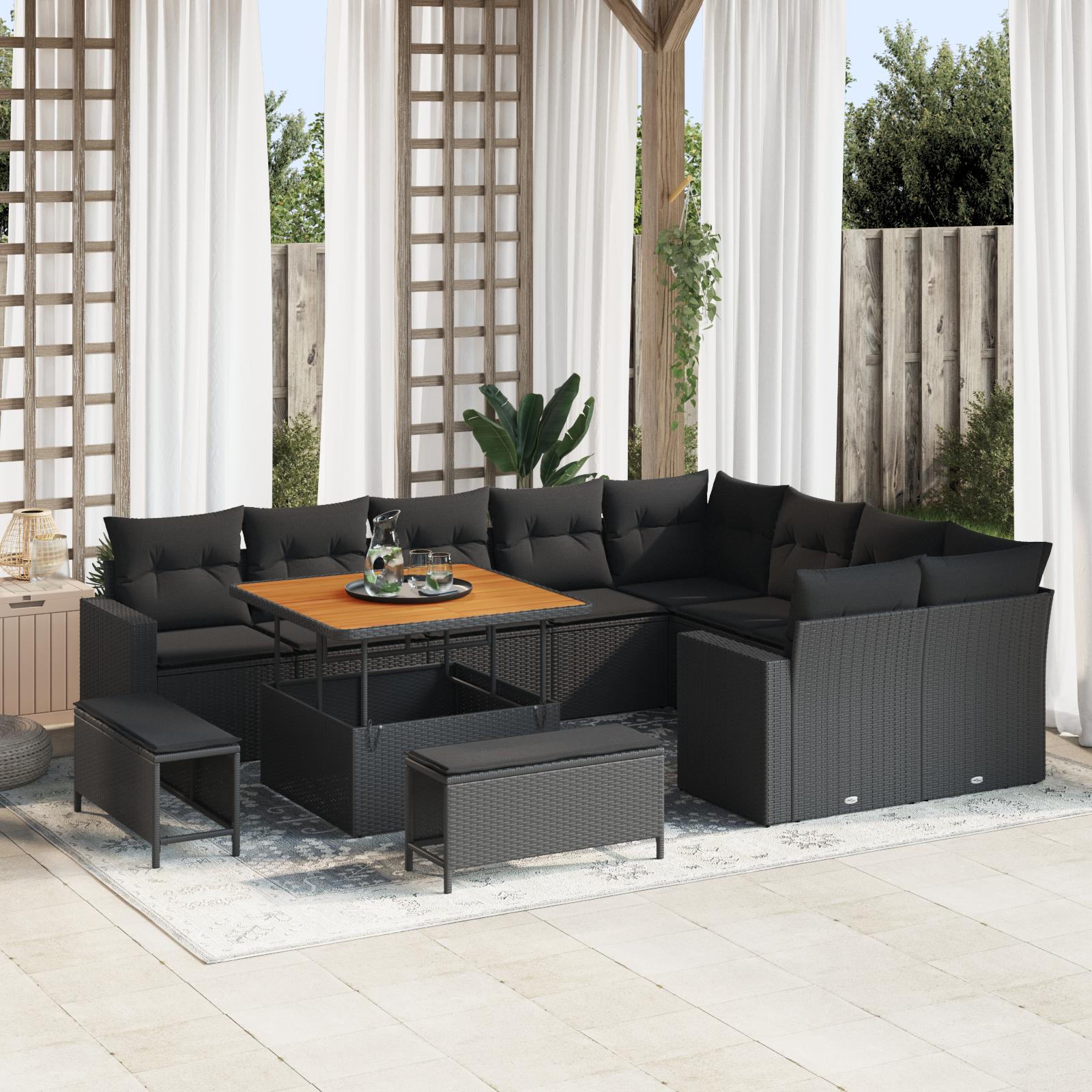 Havesofa sæt 12 stk i sort polyrattan med bord Havesofa sæt 12 stk i sort polyrattan med bord
