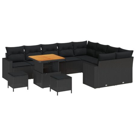 Havesofa sæt 12 stk i sort polyrattan med justerbart bord