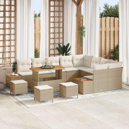 Havesofa sæt 13 stk i beige polyrattan med bord og skamler