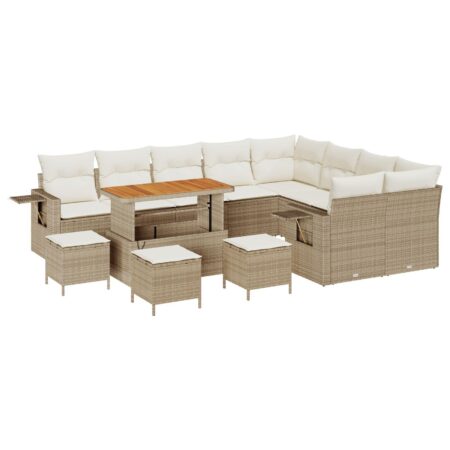 Havesofa sæt 13 stk i beige polyrattan med bord og skamler