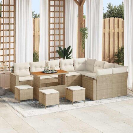 Havesofa sæt 13 stk i beige polyrattan med justerbart bord