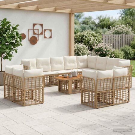 Havesofa sæt 13 stk. i polyrattan med bord - naturlig og cremehvid