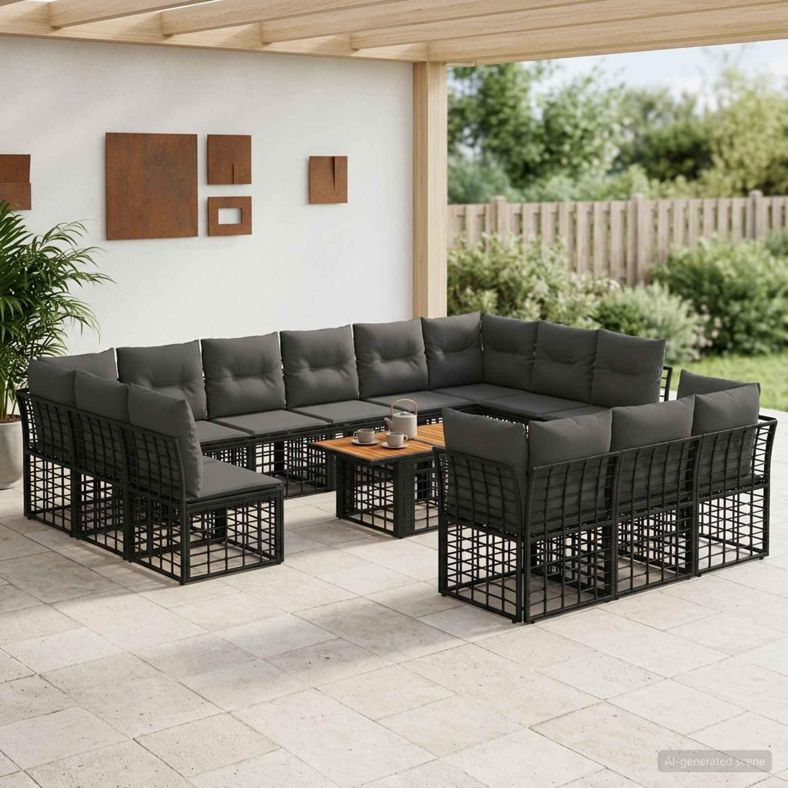 Havesofa sæt 14 stk. i polyrattan med bord - sort og mørkegrå Havesofa sæt 14 stk. i polyrattan med bord - sort og mørkegrå