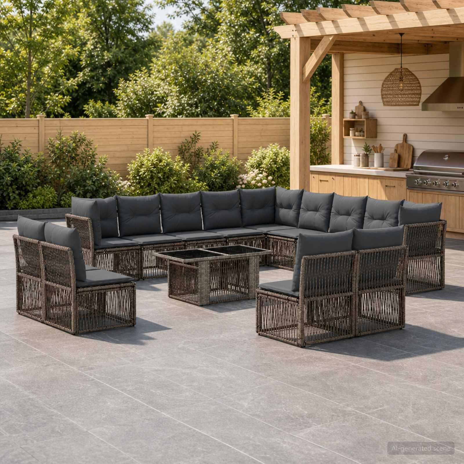 Havesofa sæt 14 stk. i sort polyrattan med bord Havesofa sæt 14 stk. i sort polyrattan med bord