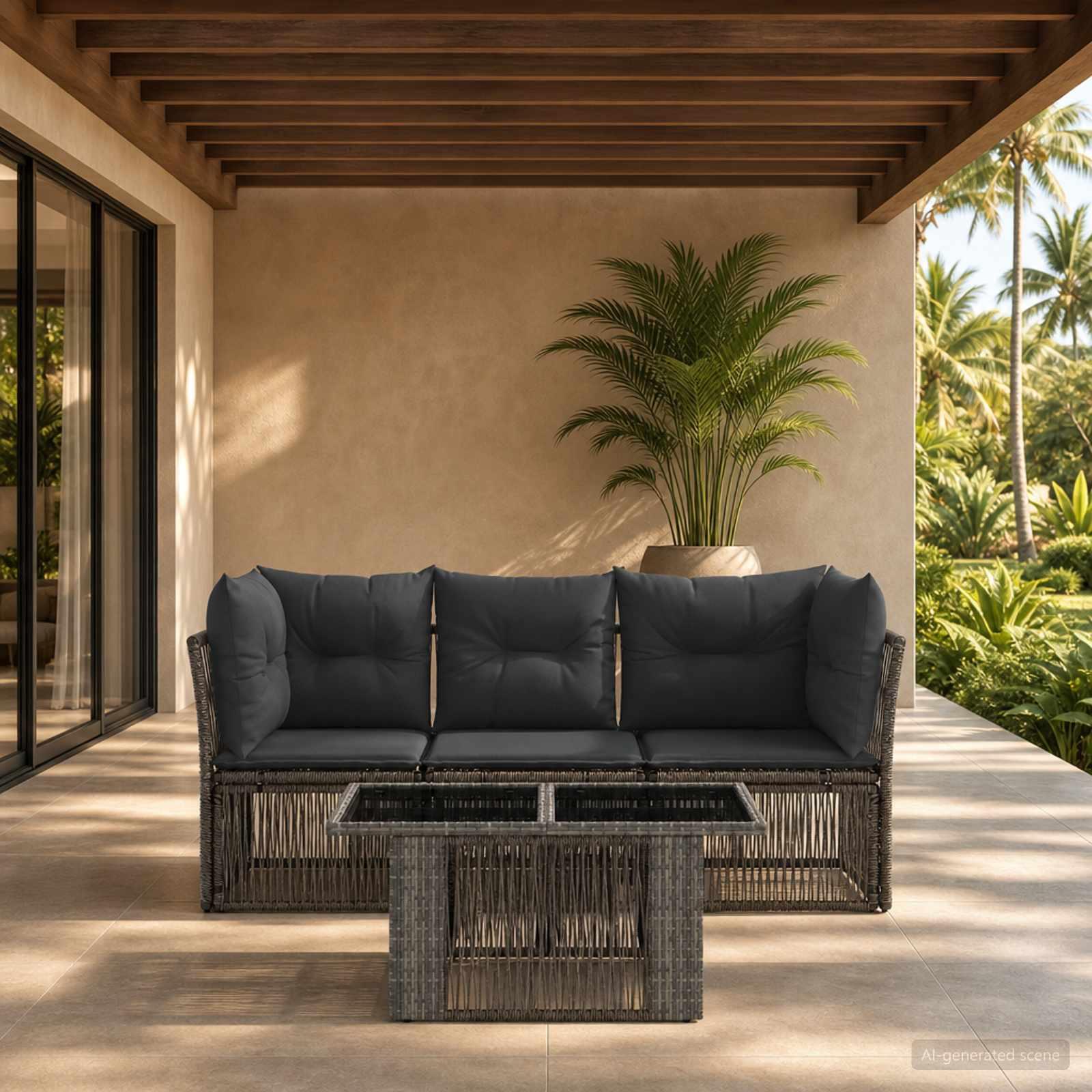 Havesofa sæt 4 dele i grå polyrattan med bord Havesofa sæt 4 dele i grå polyrattan med bord