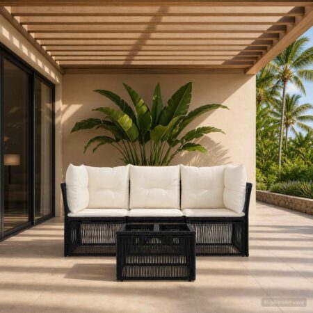 Havesofa sæt 4 stk. i sort polyrattan med bord