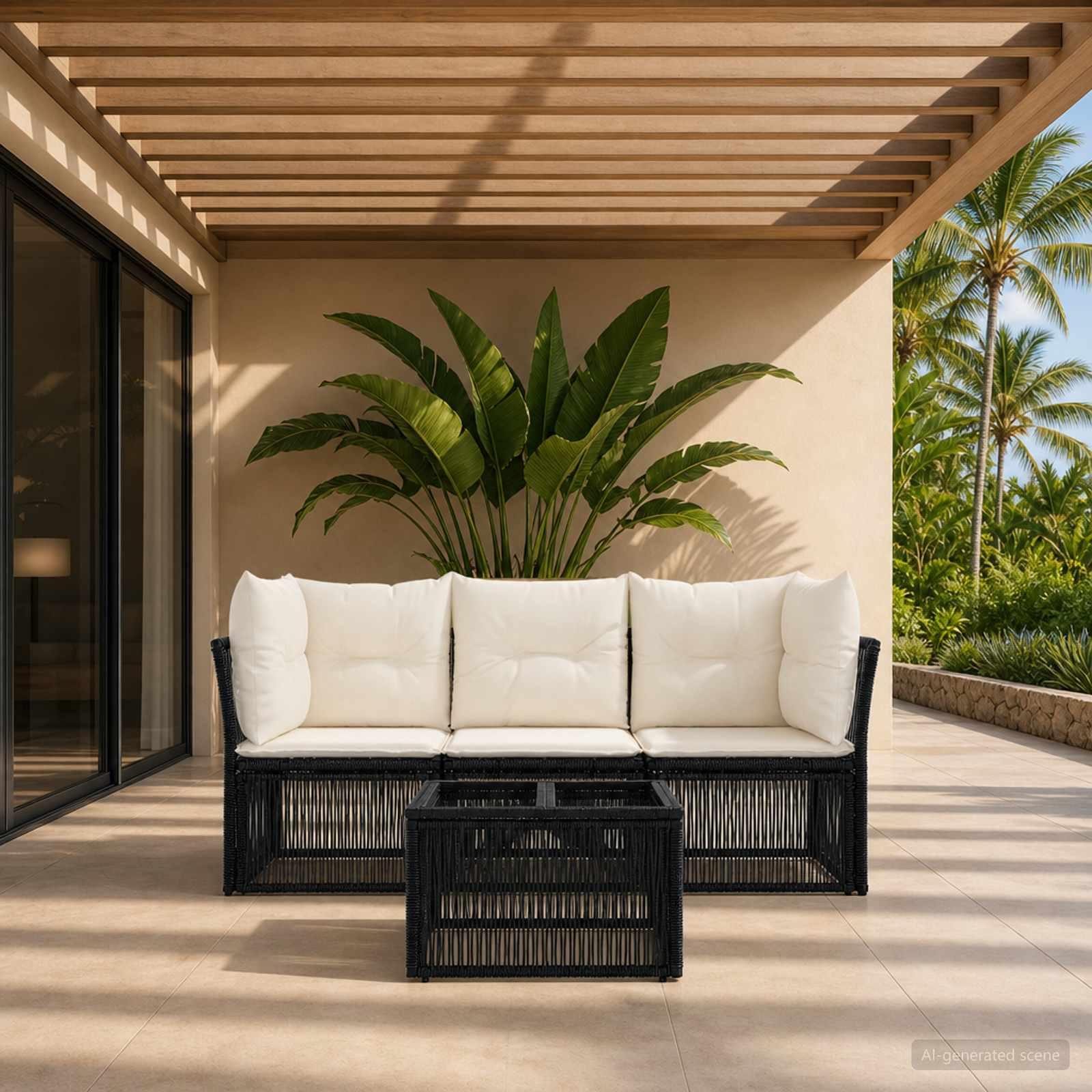 Havesofa sæt 4 stk. i sort polyrattan med bord Havesofa sæt 4 stk. i sort polyrattan med bord