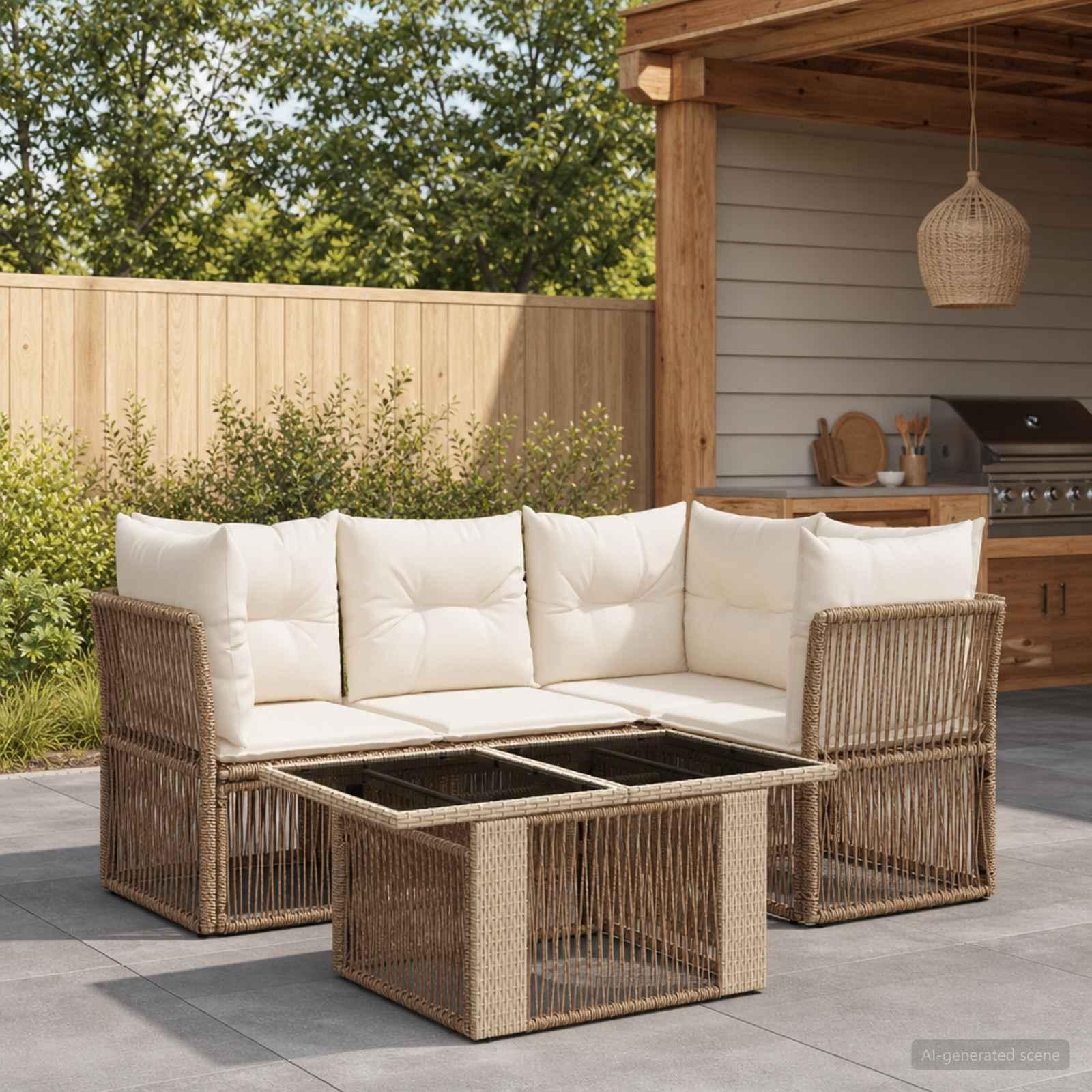 Havesofa sæt 5 stk. i beige polyrattan med bord Havesofa sæt 5 stk. i beige polyrattan med bord